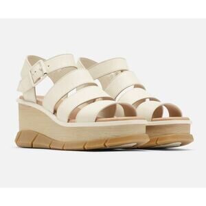 Sorel Joanie Slingback III Sandals Cream Leather Size 8 Lightly Worn In Box